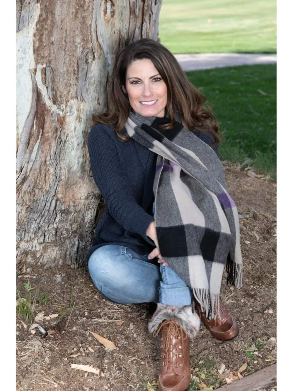 Women's Sepia Wide Plaid Virgin Wool Warm Soft Luxurious Imported Scarf